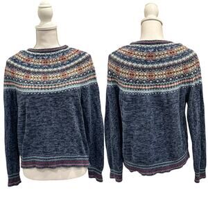 Vintage Tiara Int Fair Isle Knit Sweater Blue Eclectic Grandpa Lighthouse Keeper